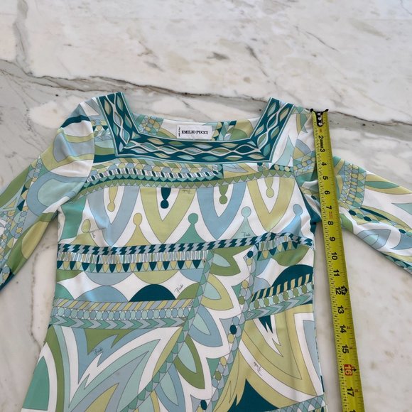 EMILIO PUCCI ICONIC GREEN PRINT SQUARE NECK DRESS MODEL 21R186 SIZE IT 40 / US 6 - Picture 11 of 17